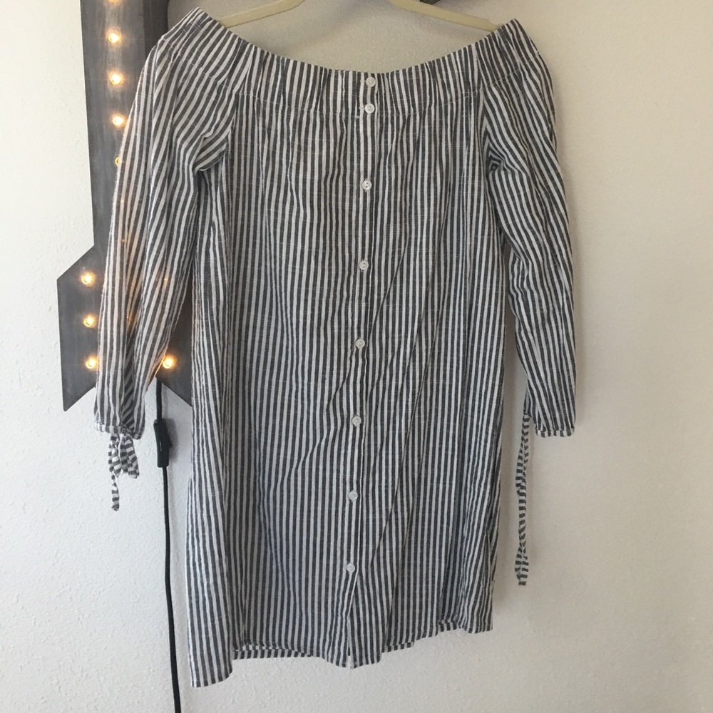 Off the shoulder pin stripe mini